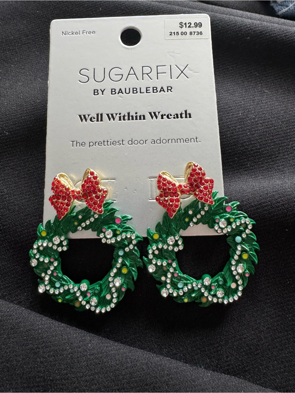 NWT Sugarfix by BaubleBar Green Wreath Earrings with Red Bow